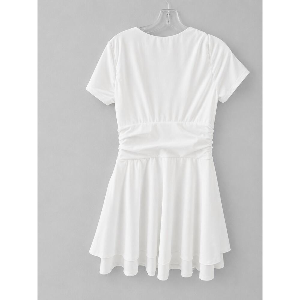 White Square-Neck Short Dress Minimalist Capsule Preppy - Picture 4 of 9